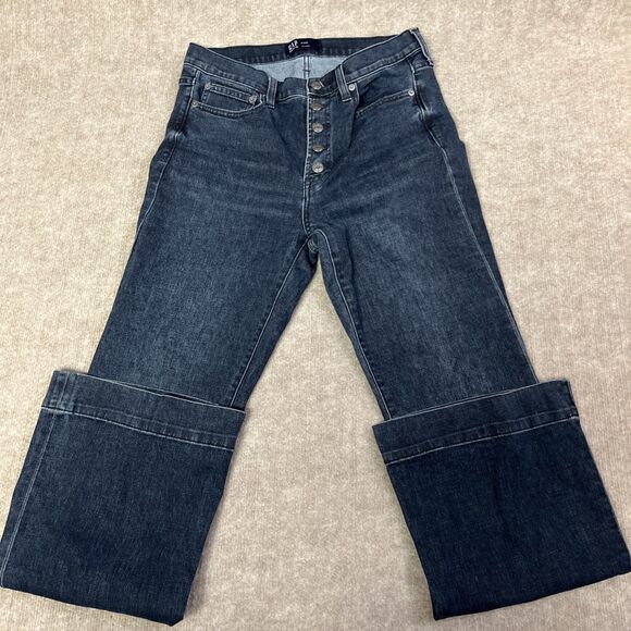 Gap Women’s Flare Jeans Size 8 29R Button Fly Blue Denim Retro Wide Leg Pants - Picture 1 of 5